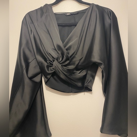 Zara Tops Zara Knotted Satin Effect Top Black Poshmark